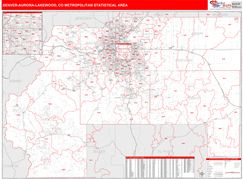 Denver-Aurora-Lakewood Metro Area Digital Map Red Line Style